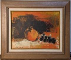 真作】絵画 油彩6号 柘榴と葡萄 モダン静物画 現代アート風 W141