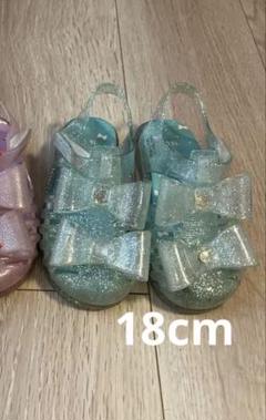 エニィファム anyfam リボン付きラメ入りサンダル ブルー　18.0cm