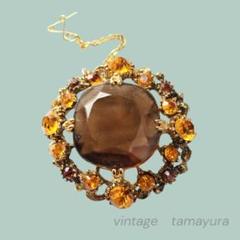 レア品 イギリス製 1960年代 大粒ガラス 琥珀色 ヴィンテージ