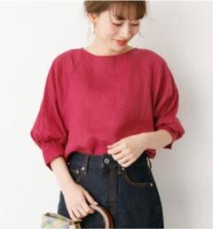 アーバンリサーチ サニーレーベル ギャザースリーブリネンブラウス RED