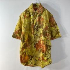 古着 フラワー リーフ 総柄 ラウンドカット 半袖 シャツ