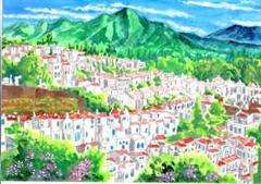 #仮想旅空間#自粛生活解除 スペイン紀行回顧画 ミハスの白い村1