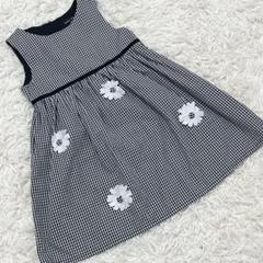 美品 Bebe 120 ギンガムチェック ノースリーブ ワンピース 花 刺繍 夏