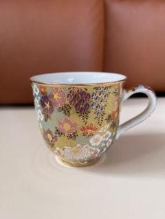 茶道具 九谷焼 花詰コーヒーカップ 金彩色絵 章山作 手描き 未使用美品 蔵出し 茶道具 九谷焼 花詰コーヒーカップ 金彩色絵 章山作 手描き 未
