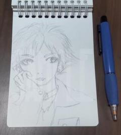ロック調 男子 イラスト A6サイズ 鉛筆画