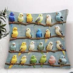 小鳥　クッションカバー 刺繍風 ペット　ギフト　プレゼント　インコ 北欧