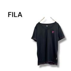 【フィラ】Tシャツ　ウェア　半袖　Vネック　シンプル　速乾性　スポーツ　黒　M