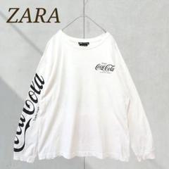 ザラ コカコーラコラボ ロゴプリント 長袖Tシャツ ゆったりサイズ 綿100%