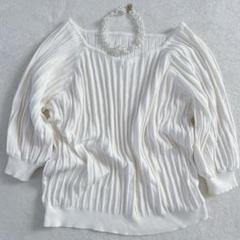 ヘルシーカレン◇リブニット サマーニット 2WAY プリーツ ニット 五分袖 M