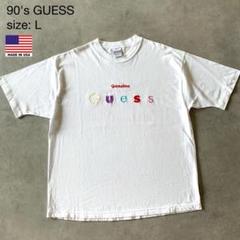 90's GUESSゲス　USA製　刺繍ロゴTシャツ