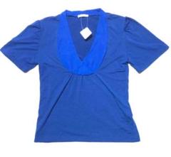 新品minxミンクス青色 襟付きVネック半袖TシャツカットソートップスF
