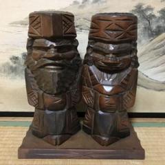 北海道 アイヌ 木彫り置物 ニポポ人形人形 2体セット 約34センチ