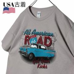 USA古着 レトロカー tシャツ ベージュ系 L オールアメリカンロードTシャツ
