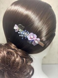 お花の髪飾り レジン ディップフラワー クリップ ムクゲ No.187