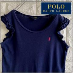 POLO フリル袖 刺繍ポニー ノースリーブ Tシャツ ネイビー　XL 4295