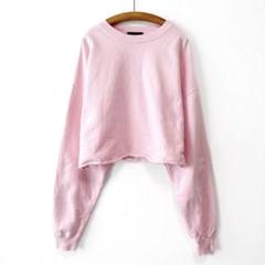 N.O.R.C スウェットクロップトトップス ショート丈 ゆったり ピンク