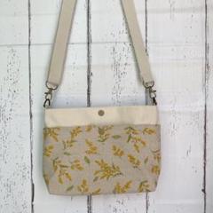 ☆ハンドメイド☆ミモザ花柄生地と帆布のサコッシュ☆ショルダーバッグ☆