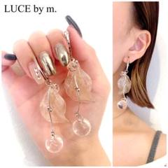 994 シルバーフープピアス クリアベージュリーフ クリアドロップ お洒落