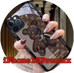 iPhone16Promax ケース クマ ブラウン 耐衝撃 携帯ケース