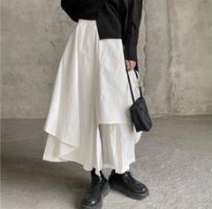 スカーチョ パンツスカート 変形 アシメントリー パンツ 白 Lのサムネイル