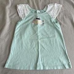 ミキハウス　ミントグリーン 刺繍 Tシャツ レース袖