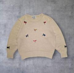 00's vintage セーター コットン アーカイブ 旗刺繍 ベージュ