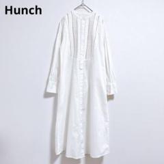 【ハンチ】 シャツワンピース 　ワンピース　ブラウス　ロング　長袖　白　ホワイト