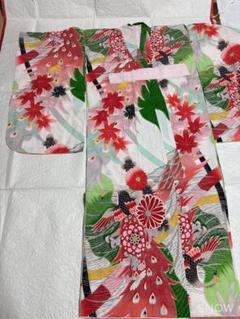 美品♡キッズ用着物♡花柄 孔雀♡小学校高学年♡レトロ リメイク