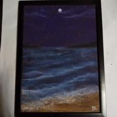 【匿名配送】絵画　「深夜の海」　A4サイズ額つきのサムネイル
