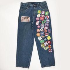 【専用】UNKデニムハーフパンツ NBA　極太　刺繍ワッペン　W38 ✓90s NBAオフィシャル UNK ビッグワッペン デニムパンツ W38