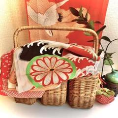 レトロ着物ハギレ三種◎鶴波花鳥ラスト!