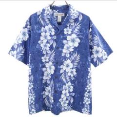 【クリーニング済】MILSON　アロハシャツ　花柄　シャツ　ポロシャツ　ブルー