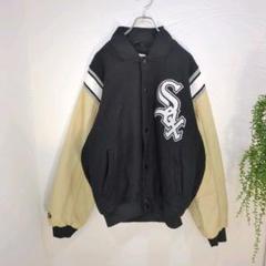 人気新品 WHITESOX Majestic 90s〜 レザースタジアムジャケット 白 黒 ジャケット・アウター