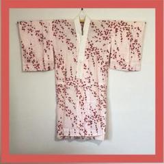 長襦袢 桜色 薄ピンク 赤い花柄 着丈116.5cm レディース