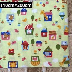 SALE♡ シーチング生地 可愛い動物 ライトグリーン 110cm×200cm