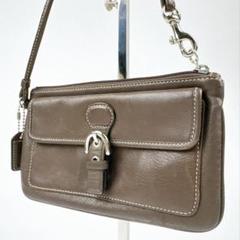 645 COACH コーチ アクセサリーポーチ ハンドバッグ レザー 茶色
