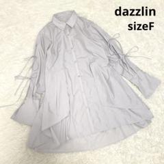 【ダズリン】シャツイレフレアミニワンピース リボン グレー フリーサイズ