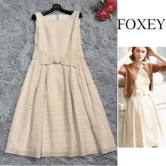 定価12万✨フォクシー シアサッカーフレアワンピースドレス リボン ベージュ