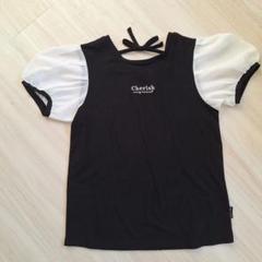 ピンクラテ　パフスリーブ 　トップス 　黒 Tシャツ　160