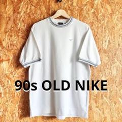 90s OLD NIKE リブリンガーT 鹿子 スウォッシュ 刺繍ロゴ レア