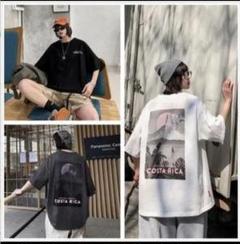 ビックTシャツバックプリント半袖 ホワイトTシャツダンスストリートオーバーサイズ
