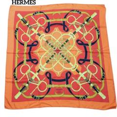 【限定セール！】 黄金の拍車 カレ90 美品】HERMES 87×89 レッド オレンジ シルク 小物