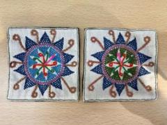 C275 手刺繍コースター　レンテン族　ラオス布　手作り　ハンドメイド