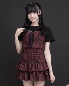 pium ピウム フロントリボンビスチェセット　セットアップ レッドチェック pium ピウム フロントリボンビスチェセット セットアップ レッド