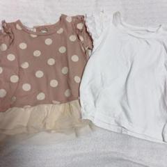ドット柄とフリル付きTシャツ2枚セット 100cm