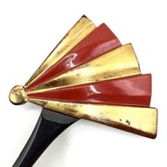【アンティーク】金 赤 扇子モチーフ 簪 和装 髪飾り 15cm