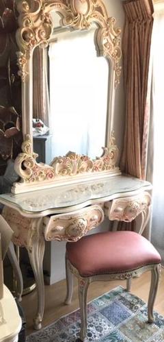 フランス製☆クラシカルドレッサー&スツール インテリア 鏡台 ロココ 花フラワー