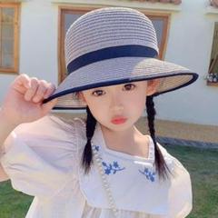 女の子　帽子　リボン　ストローハット　紫外線対策　日焼け防止　暑さ対策