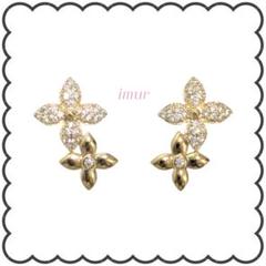 ゴールド925金ジルコニア人工ダイヤフラワー華奢小ぶり/ピアスイヤリング724