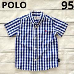 POLO 半袖シャツ　ギンガムチェック　95 青　白　フォーマル　カジュアル